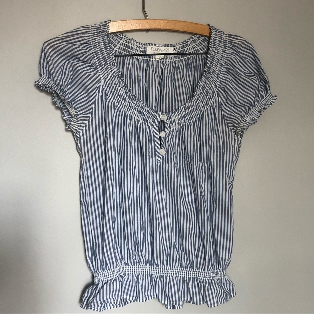 Forever 21 Blue and White Stripe Button Top